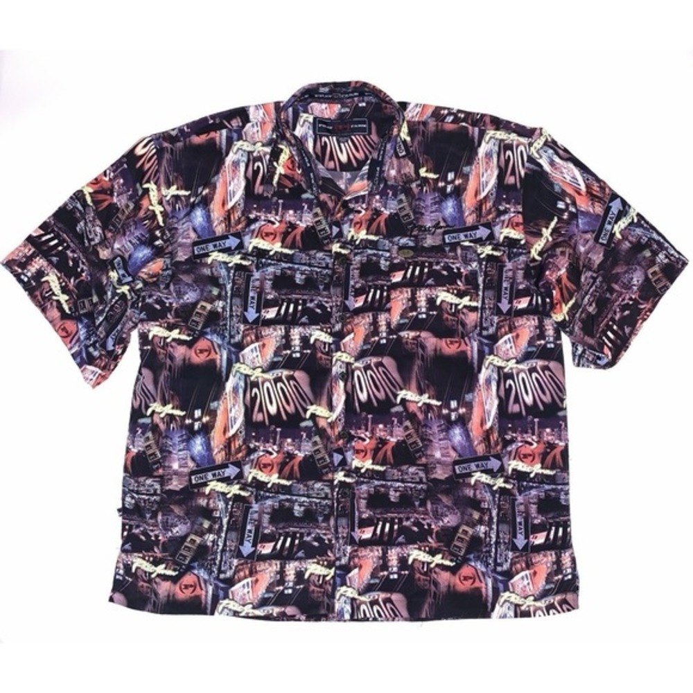 Y2K Phat Farm Men's XXL 2000 Millennium Cityscape Shirt Short Sleeve Streetwear